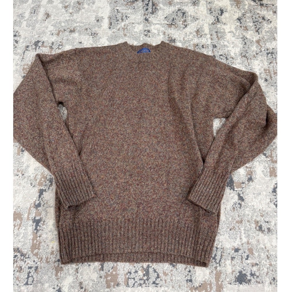Pendleton Mens Shetland Wool Crewneck Sweater Brown Multi Marl Vintage Size M
